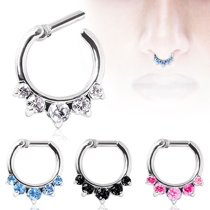 Piercing septum acier gemmes (1.6 mm - Rose)