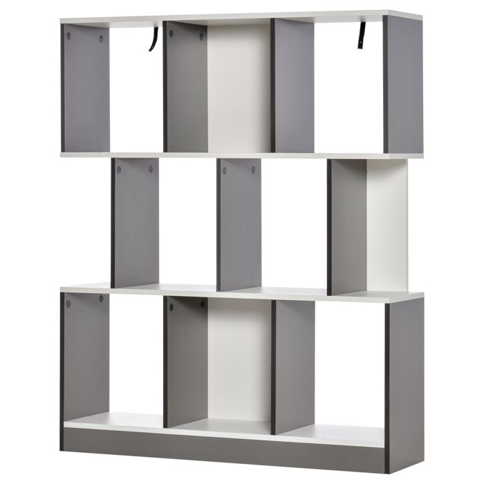 Bibliothèque étagère meuble de rangement 3 niveaux design contemporain MDF E1 bicolore gris blanc