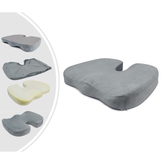 Coussin de Siège Orthopédic, Coussin pour Coccyx en Mousse à Mémoire de Forme, Gris, Dimensions: 45 x 35 x 7 cm