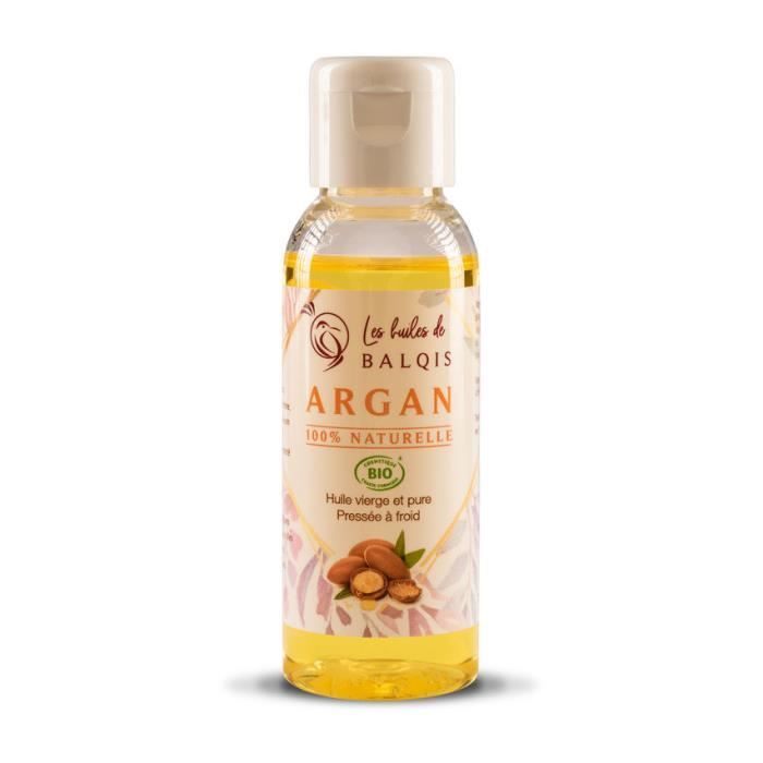 Huile d'Argan BIO, Spéciale Cheveux, visage et peau. 100% naturelle, pure et vierge, pressée à froid, 50mL