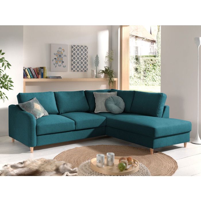 Canapé d'angle 5 places Bleu Tissu Scandinave