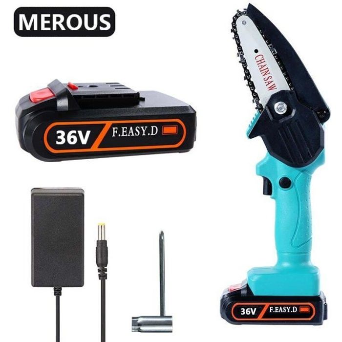 MEROUS Mini tronçonneuse 6 pouces 2 batteries pour une autonomie longue durée (1100W)
