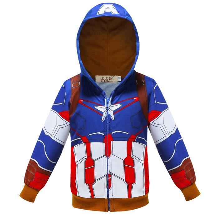 cosplay garçon Veste zippée Encapuchonné SWEATSHIRT Chandail Capitaine Amérique