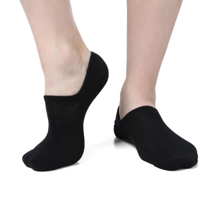 ABI - 10 Paires de Chaussettes Basses Invisibles Noir Coton Homme Femme Sans couture