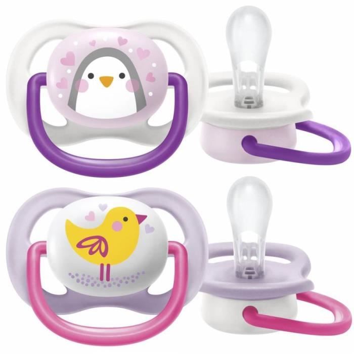 Sucettes Avent Ultra Air 0-6 mois Girl Poussin Pingouin
