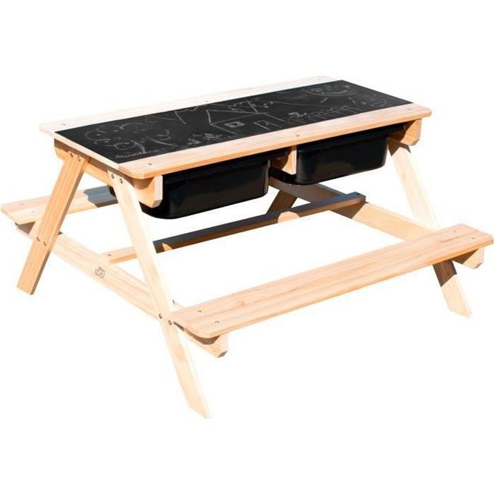 Sunny Dual Top 2.0 Table Sable et Eau / Pique Nique en Bois | Table d’eau avec Couvercle & boîtes de rangement