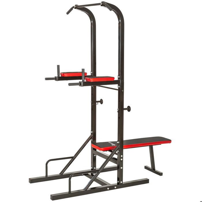 TECTAKE Banc de musculation pliable multifonction DIPS, Barre de traction, Banc d’haltère