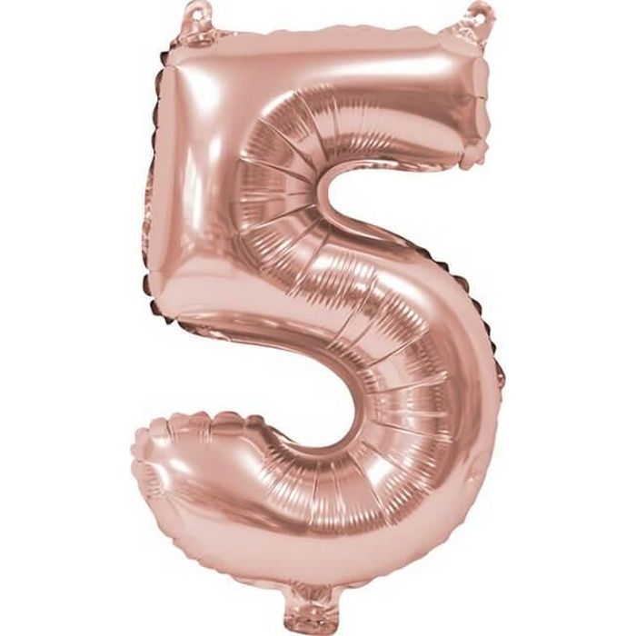 BA3000 - 1 Ballon anniversaire chiffre 5 rose gold métallique. Matière aluminium.