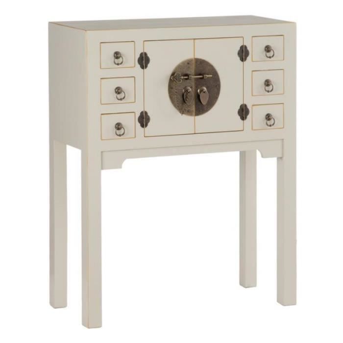 Console 2 portes, 6 tiroirs Blanc Cassé Meuble Chinois - PEKIN - L 63 x l 26 x H 80