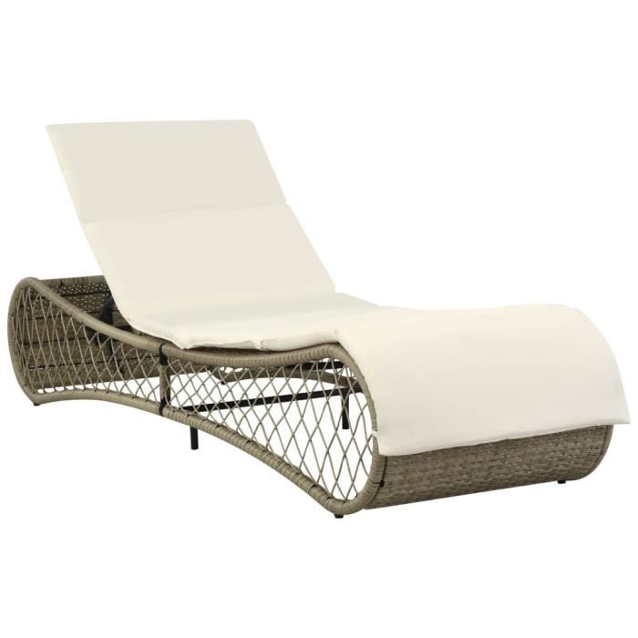Chaise longue avec coussin Gris/Beige Résine tressée - Meubles/Meubles de jardin/Sièges d'extérieur/Bains de soleil - Multicolore -