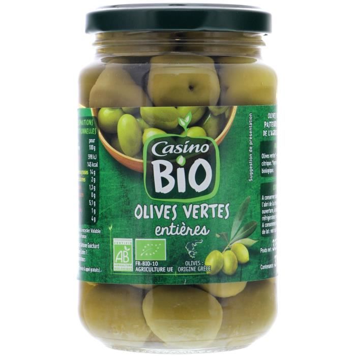 CASINO BIO Olives vertes entières - 37cl
