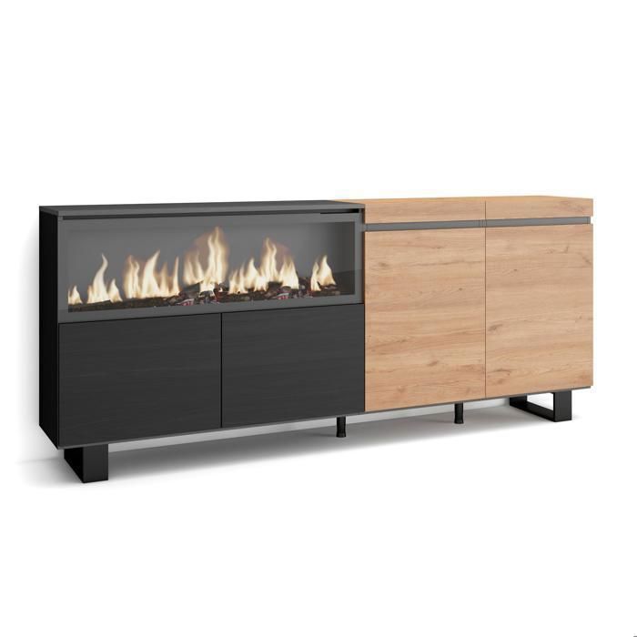 Buffet Bahut Enfilade 4 Portes 208x35x75cm 1feu électrique XXL couleur Beige et noir RF3222 Buffet Bahut Enfilade 4 Portes 208x35x75cm 1feu électrique XXL couleur Beige et noir RF3222