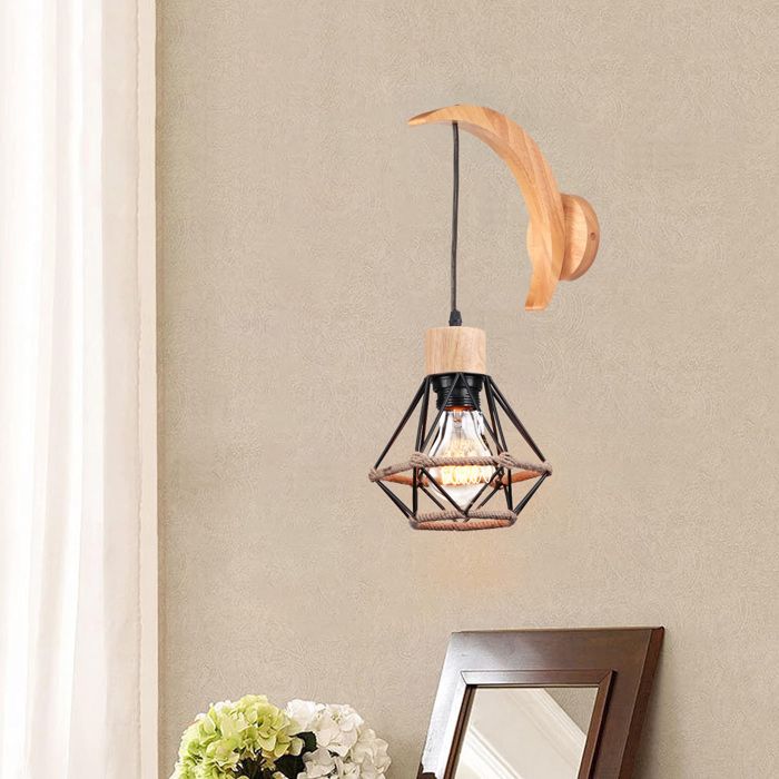 Lot De 2 Appliques Murales Industrielles Vintage Bois Et Fer - Lampe Murale Réglable E27 Blanc