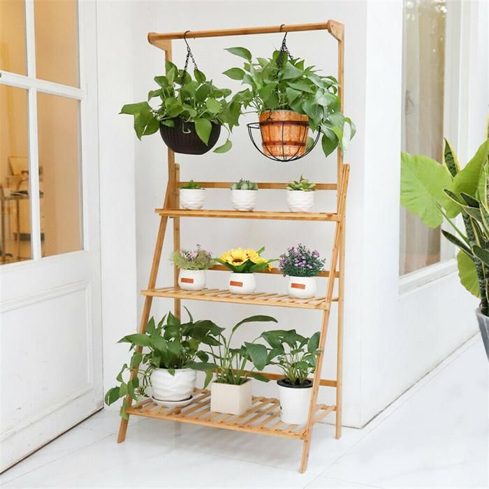 Porte Plante en Bambou 3 Niveaux - UNHO - Étagère pratique et rustique pour maison balcon terrasse ou jardin