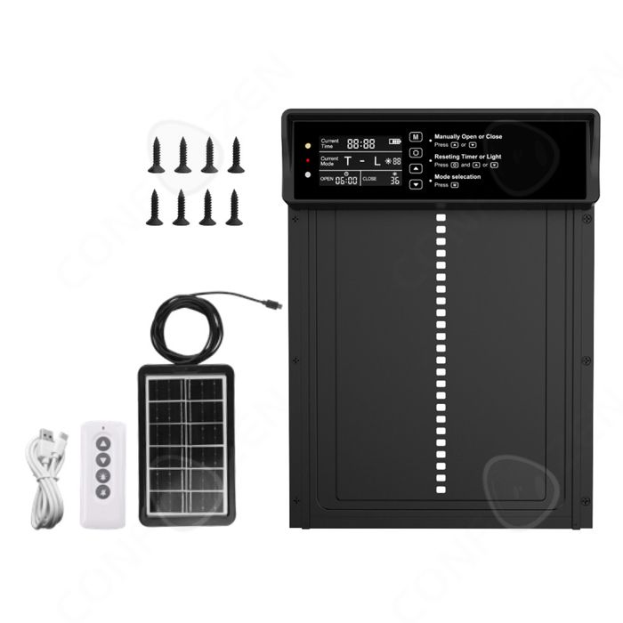 Comparer les prix de C Porte automatique poulailler porte poulailler automatique solaire avec affichage LED et télécommande possède plusieurs modes
