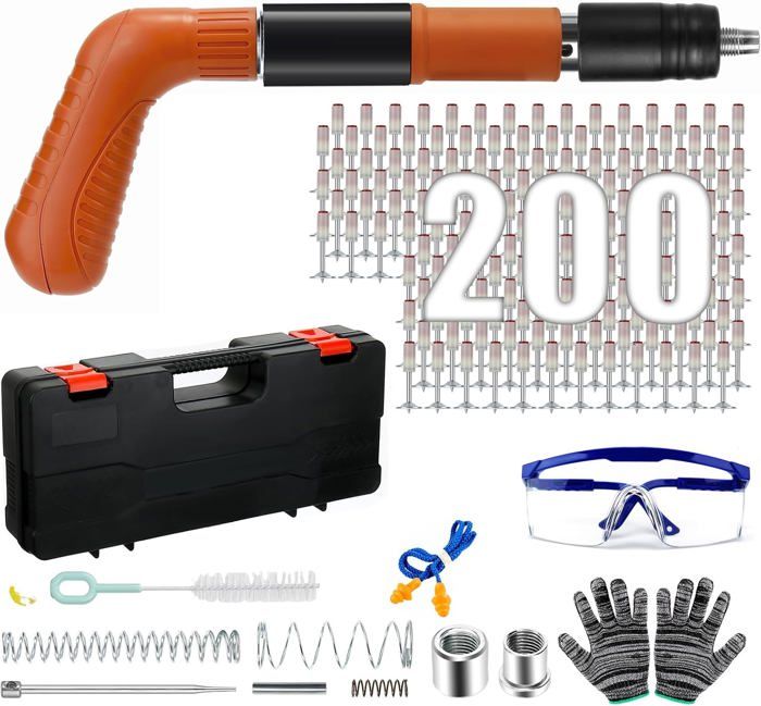 Pistolet A Clou Manuel EXCECAR Kit De Cloueuse à Béton Avec 110 Clous, Pistolet à Ongles Manuel En Acier Réglable à 5 Vitesses, Outil De Fixation Portable, Outil De Fixation De Machine