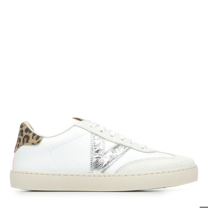 Baskets femme - 884 - Berlin - Effet cuir et daim - Blanc - Semelle beige