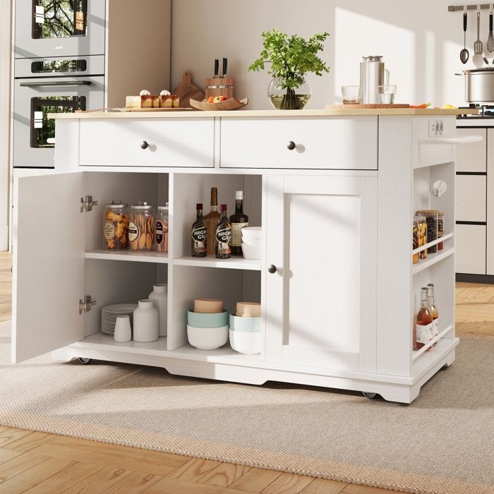 îlot de cuisinearmoire de buffet avec prisechariot de service avec plan de travail Pliable2 Portes 2 TiroirsDesserteblanc