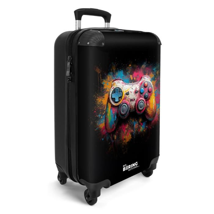 Valise Cabine Enfant 55x35x25cm - Motif Pelleteuse Chantier - Roulettes Et Serrure à Combinaison - Jaune