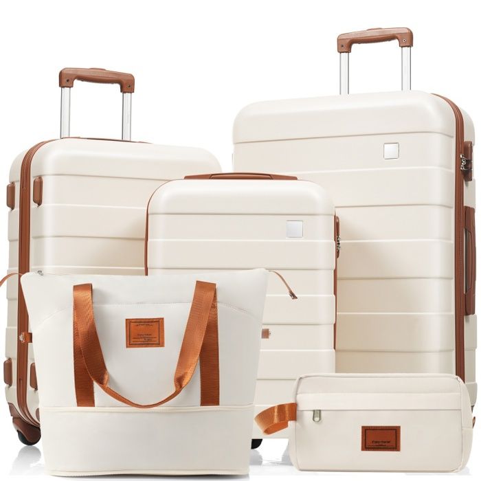 Lot De 5 Valises à Compression Vide BOXSAM - Valise Cabine 55 Cm, Serrure TSA, Pompe, Trousse De Toilette - Voyage