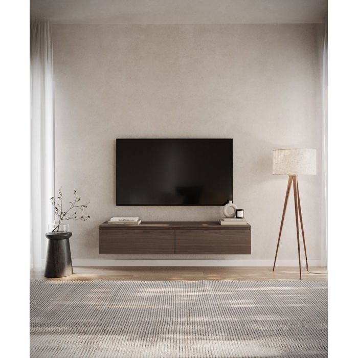 Meuble TV 2 portes -suspendu - BEMMI- 150 cm - noyer du Wisconsin