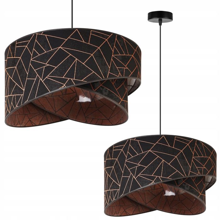 Lampe Suspendue - Light-Home - Werona 2406/1 - Noir et Cuivre - Métal et Tissu - Hauteur Réglable