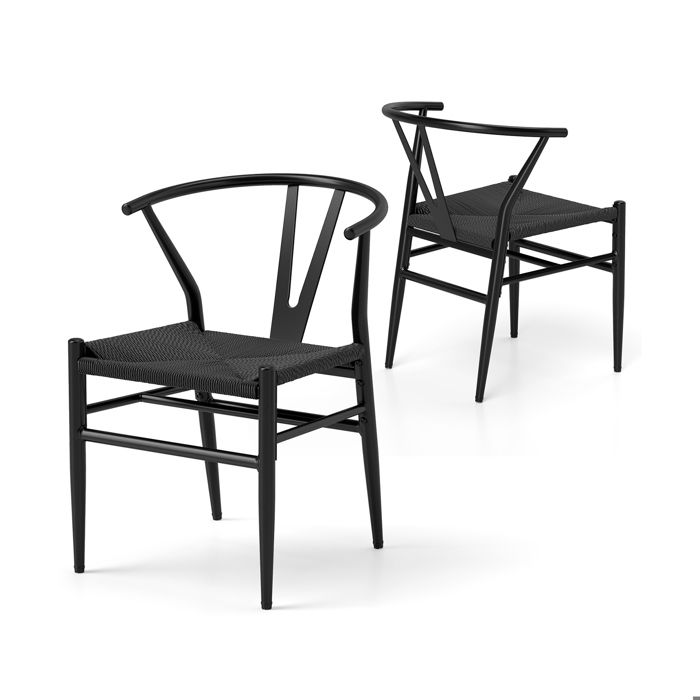 COSTWAY Lot de 2 Fauteuils avec Dossier en Y - Siège en Corde Tressée 46 x 40 cm pour Salle à Manger Cuisine Bureau Noir COSTWAY Lot de 2 Fauteuils avec Dossier en Y - Siège en Corde Tressée 46 x 40 cm pour Salle à Manger Cuisine Bureau Noir