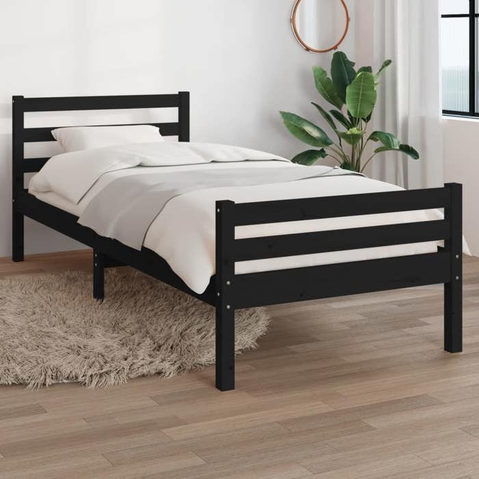 LEMON*Structure de lit - 1 Personne lit dappoint noir bois massif 100x200 cm SOLOMON3928 Août