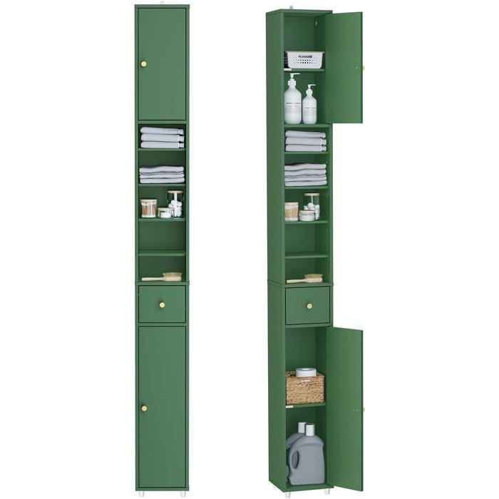 Colonne de Rangement Salle de Bain - SoBuy - BZR34-II-SY - Vert Foncé - MDF - 20x20x180cm