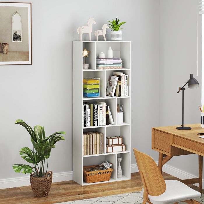 GIANTEX Bibliothèque à 5 Étagères Étagère de Rangement avec 10 Compartiments Ouverts pour Salon Bureau 60 x 25 x 160 cm Blanc