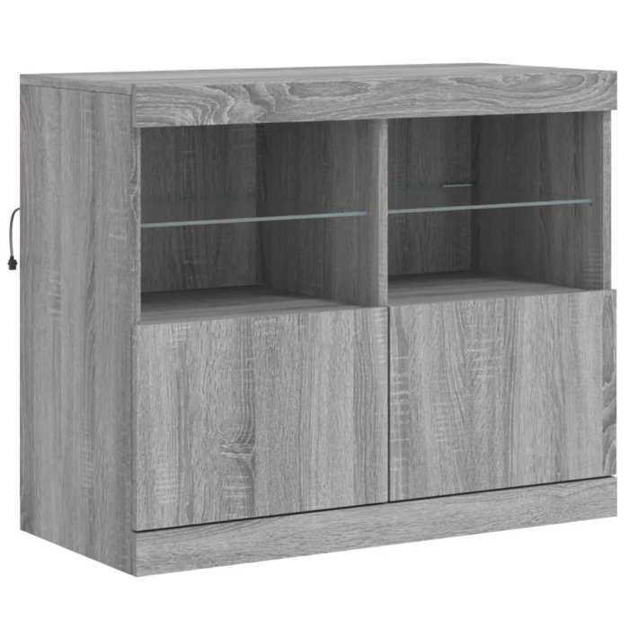 Gris Buffet de rangement - SOLOMOON - Commode salon - avec lumières LED - sonoma gris 81x37x67 cm - FR6637