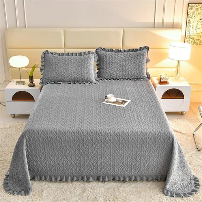 Couvre Lit Couleur Unie Velours King Size Dessus Lit Réversible Patchwork Douceur Couvre Lit Matelassé pour 90x200cm#G JETEE DE LIT