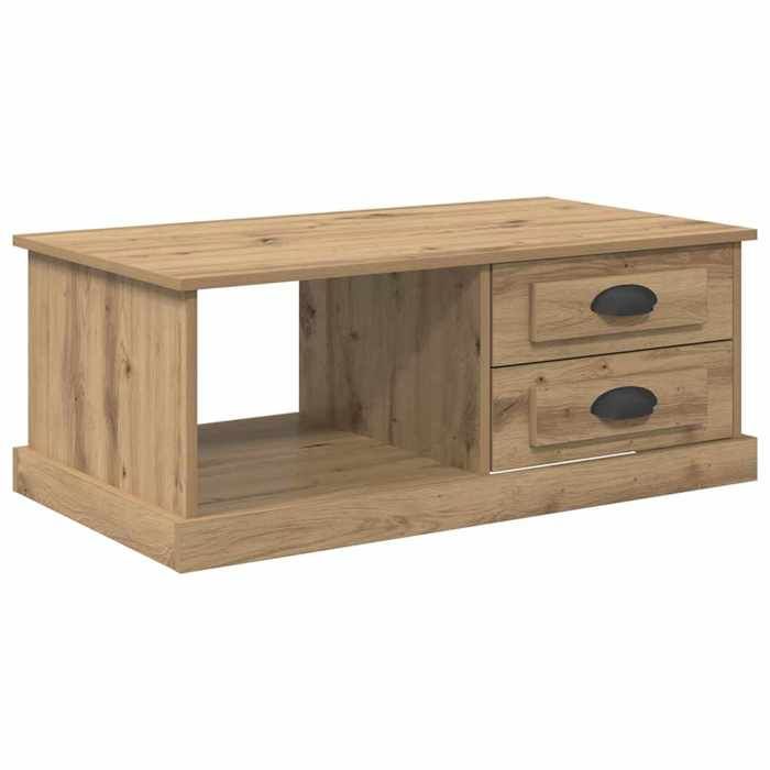 Table basse en bois dingénierie - GKO - Chêne artisanal - 90x50x35 cm - Avec tiroir - Avec étagère