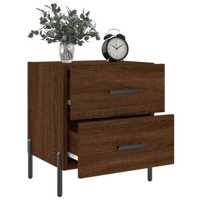 Tables de chevet en chêne marron - WIENS - Lot de 2 - 40x35x475 cm - Bois dingénierie - Pieds en métal