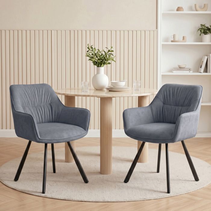 WAFTING Lot de 2 Chaises de Salle à Manger Pivotantes avec Accoudoirs Rotation à 360° Chaises de Cuisine en Velours Gris