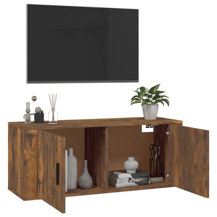NEUF Armoire TV - Brun - Meuble TV/HIFI - Montage mural - Chêne fumé 100x345x40 cm TT2219