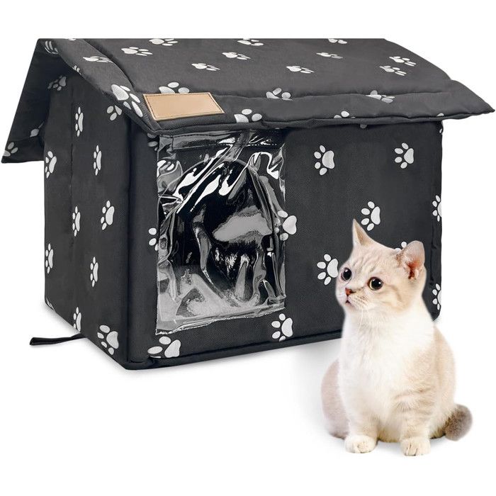 Niche pour Chats pour Extérieur Résistante Taille M Niche Pliable pour Chats Lavable Niche pour Animaux de Compagnie pour Extérieur