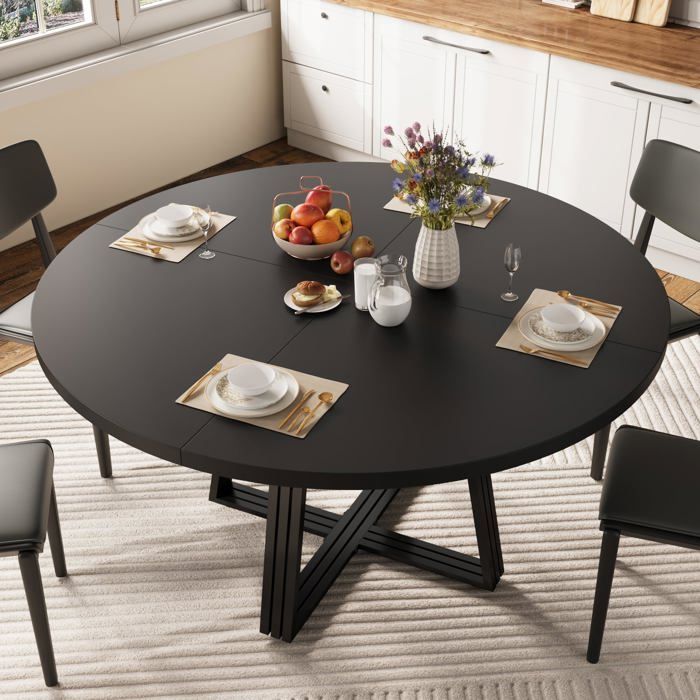 Table à manger ronde - Garvee - 120 cm - 4 à 6 personnes - Étagère de rangement intégrée - Piètement circulaire en métal
