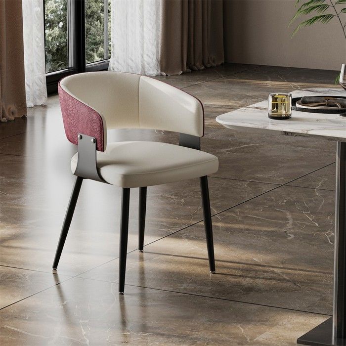 Chaise Salle à Manger - Chaise Bordeaux et Crème de Cuisine en Cuir Confortable - 53.5x51x81cm