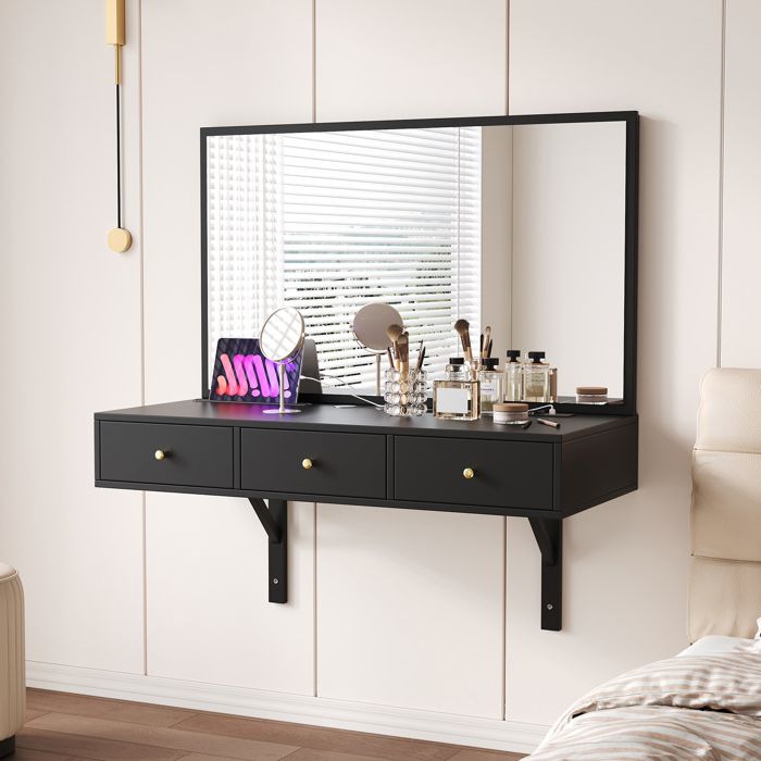 Coiffeuse Suspendue Moderne Avec Miroir, Table Maquillage Murale 3 ...