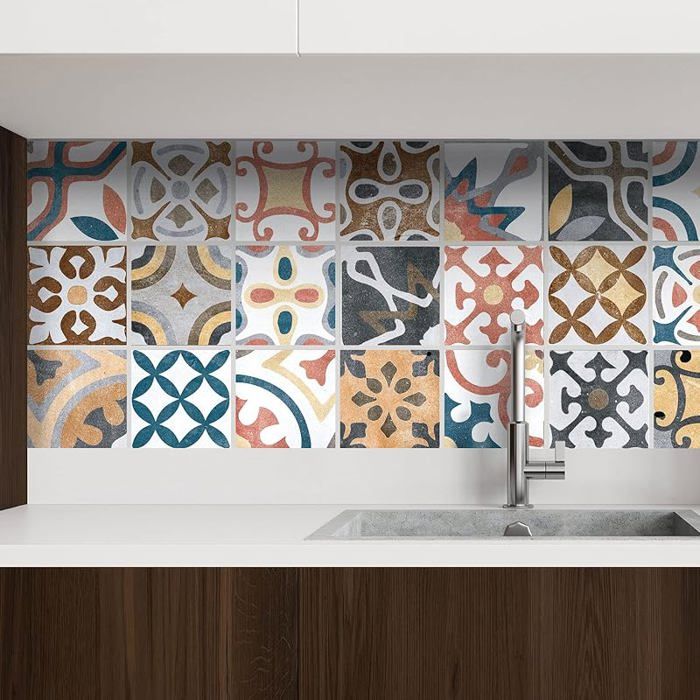 32 x Feuilles Mural Stickers Carrelage 2D Imperméables Carreau de Ciment Adhesif Autocollants Carreaux 10 x 10 cm T1062 T STICKERS