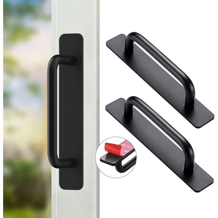 Lot de 2 poignées de meubles auto-adhésives poignées en aluminium auto-adhésives poignées de porte coulissante 148 mm (noir)
