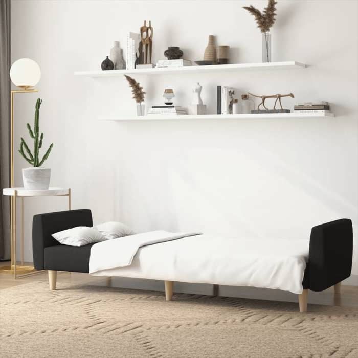 Antitaches Canapé-lit 2 places Scandinave - LEMONTREE - pour salon - Sofa réversible - noir tissu Size globales:220x845x69cm 278480