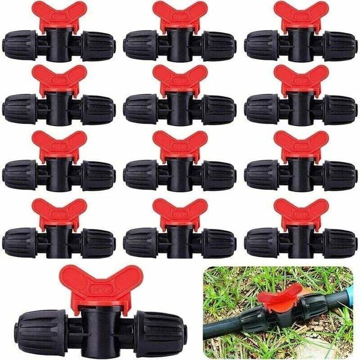 Lot de 20 vannes goutte-à-goutte en PE de 16 mm avec raccord de verrouillage à ardillon - Active/désactive le débit deau.