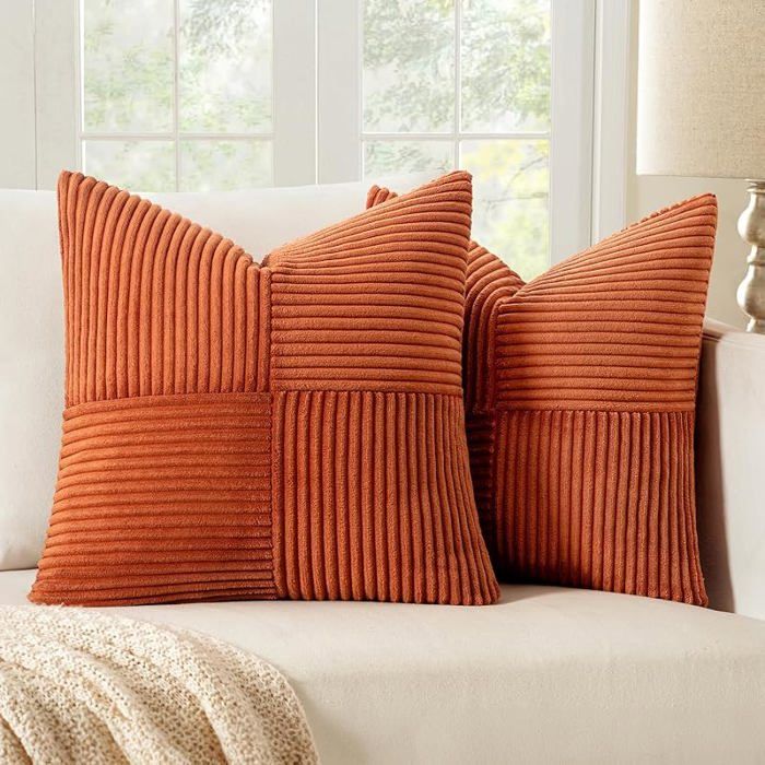 Lot de 2 Housse Coussin en Velours Côtelé 50x50cm Caramel Housse de Coussin Decoratif Coussin de Canapé 50 X 50 C HOUSSE DE COUSSIN