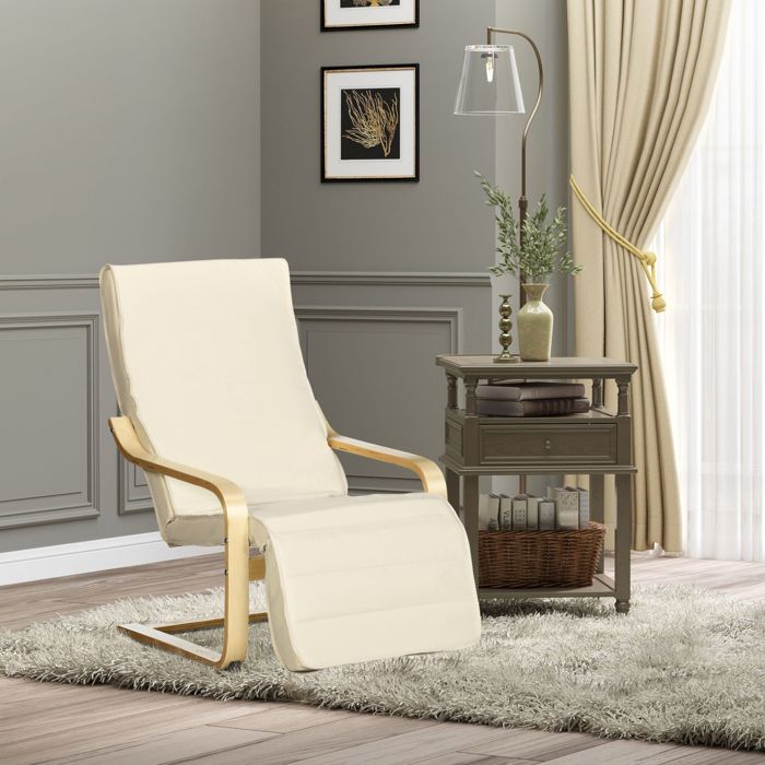Fauteuil relax à bascule avec repose-pieds réglable - TCQPZ - en bois de bouleau tissu blanc crème 66 5 × 94 × 100 cm