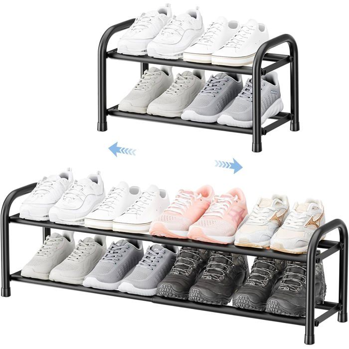 Porte-Chaussures Extensible 2 Étages Réglables - Réglable 45 à 83 cm - Structure Métal Noir