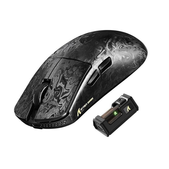 ATTACK SHARK R11 Ultra Souris Gaming en Fibre de Carbone 8000Hz sans Fil 49g PAW3950MAX - Noir Forgé