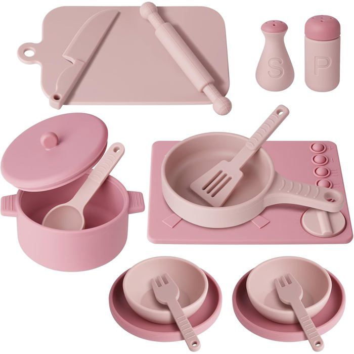 Accessoires de Cuisine en Silicone pour Enfants Ustensiles de Jeu de Rôle de Chef de 16 Pièces Jouets de Cuisine Design Réaliste