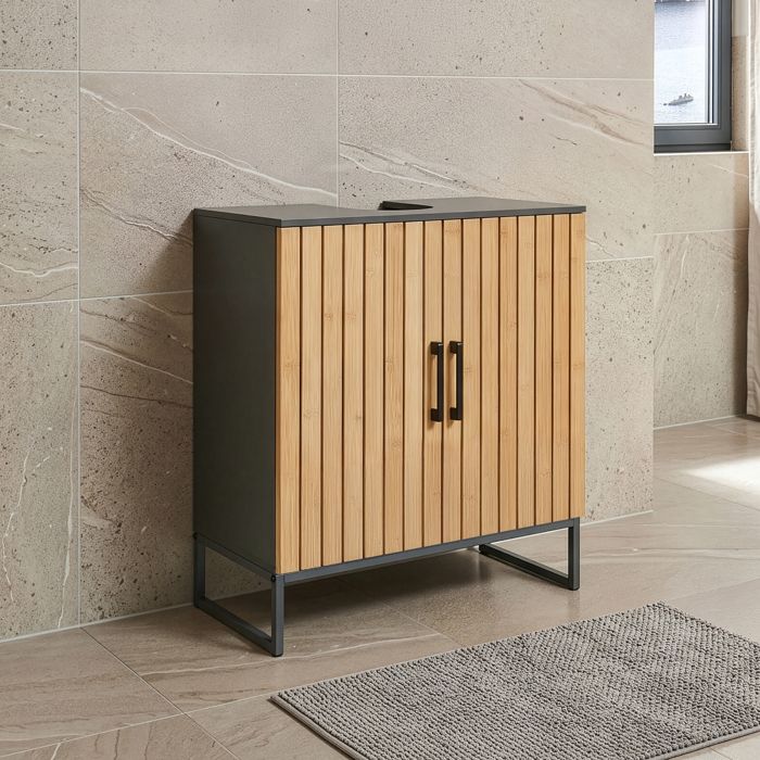 Meuble sous lavabo Svanes avec 3 compartiments 70 x 60 x 30 cm gris foncé naturel Meuble sous lavabo Svanes avec 3 compartiments 70 x 60 x 30 cm gris foncé naturel